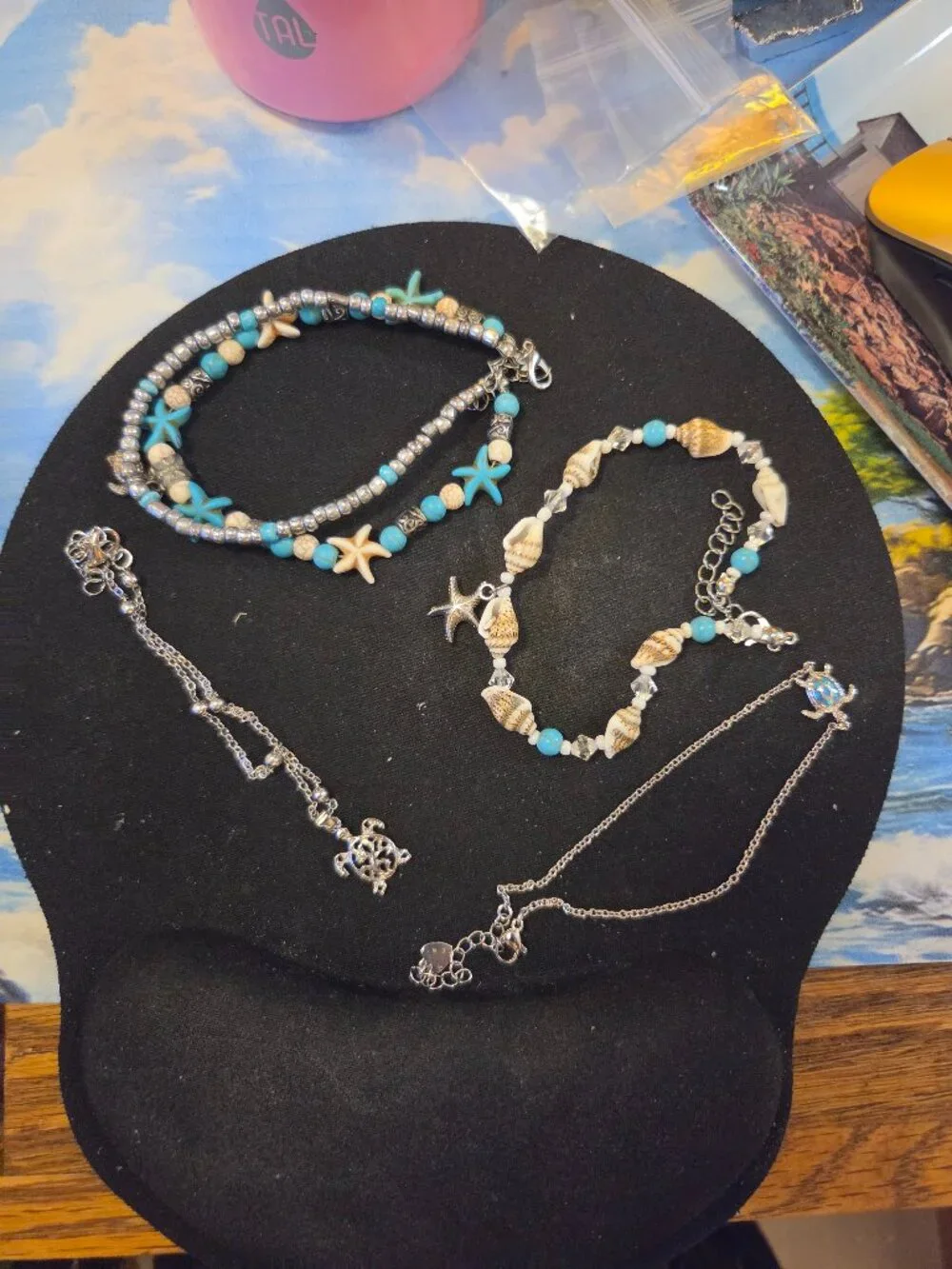 Lot of 4 ANKLET / Ankle Bracelets W/Extenders Sea turtles Shells NWOT !!Sexy!